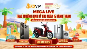 OKVIP DAY là chuỗi sự kiện đặc biệt với phiên MEGA LIVE trao thưởng định kỳ vào ngày 15 hàng tháng, dành cho toàn bộ hội viên OKVIP